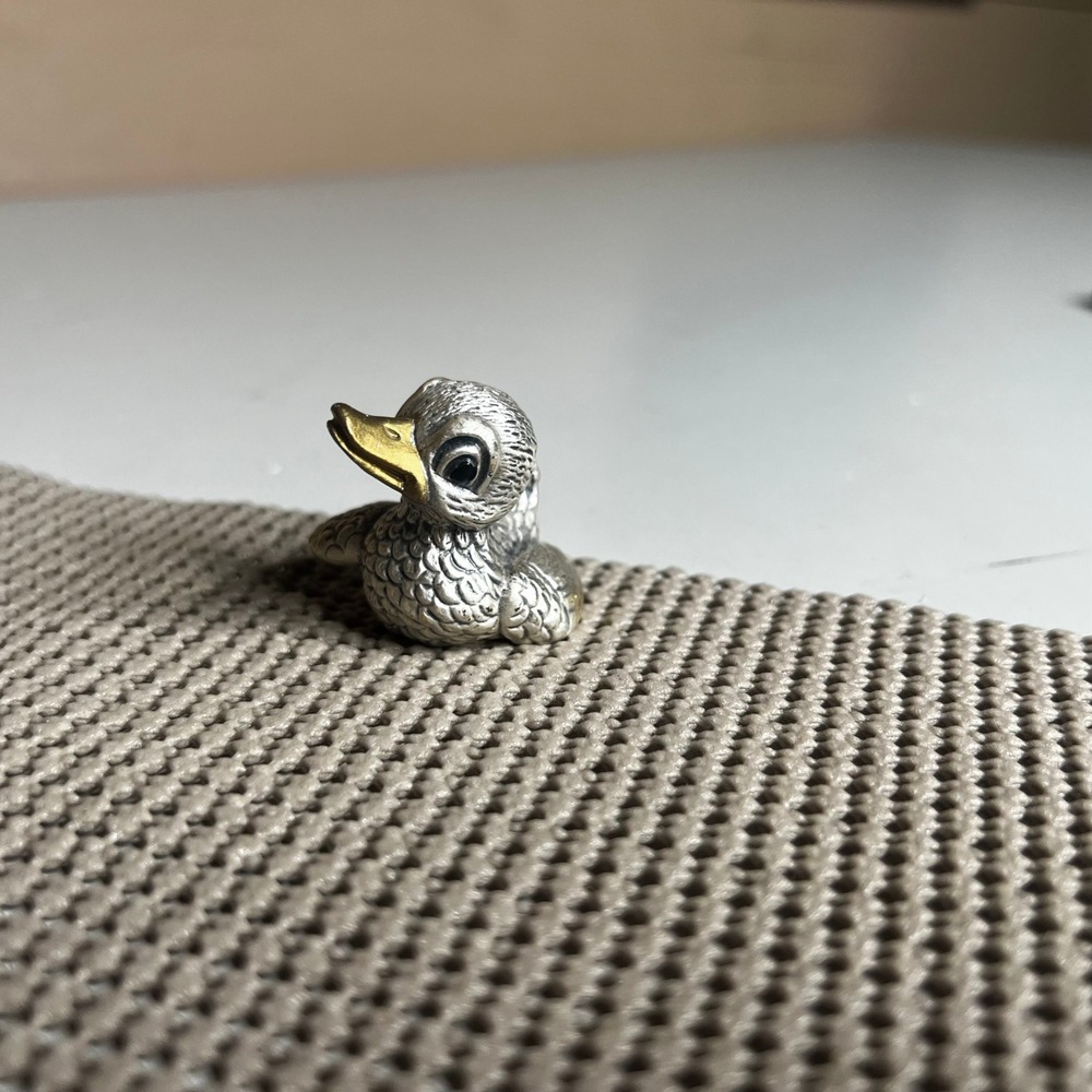 Vintage Miniature Silver and Gold Tone Metal Duckling Figurine Bird Collectible